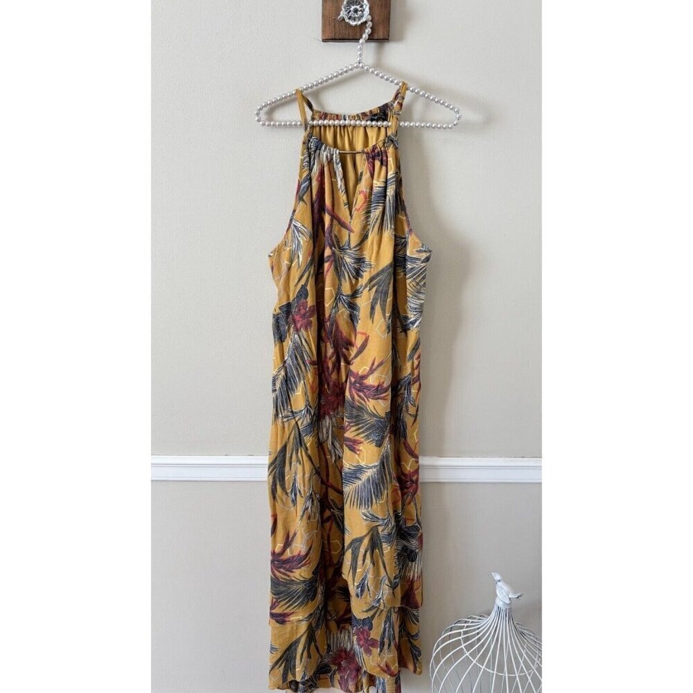 Mlle Gabrielle Womens Plus Size 2X Gold Floral Maxi Dress Sleeveless Layered